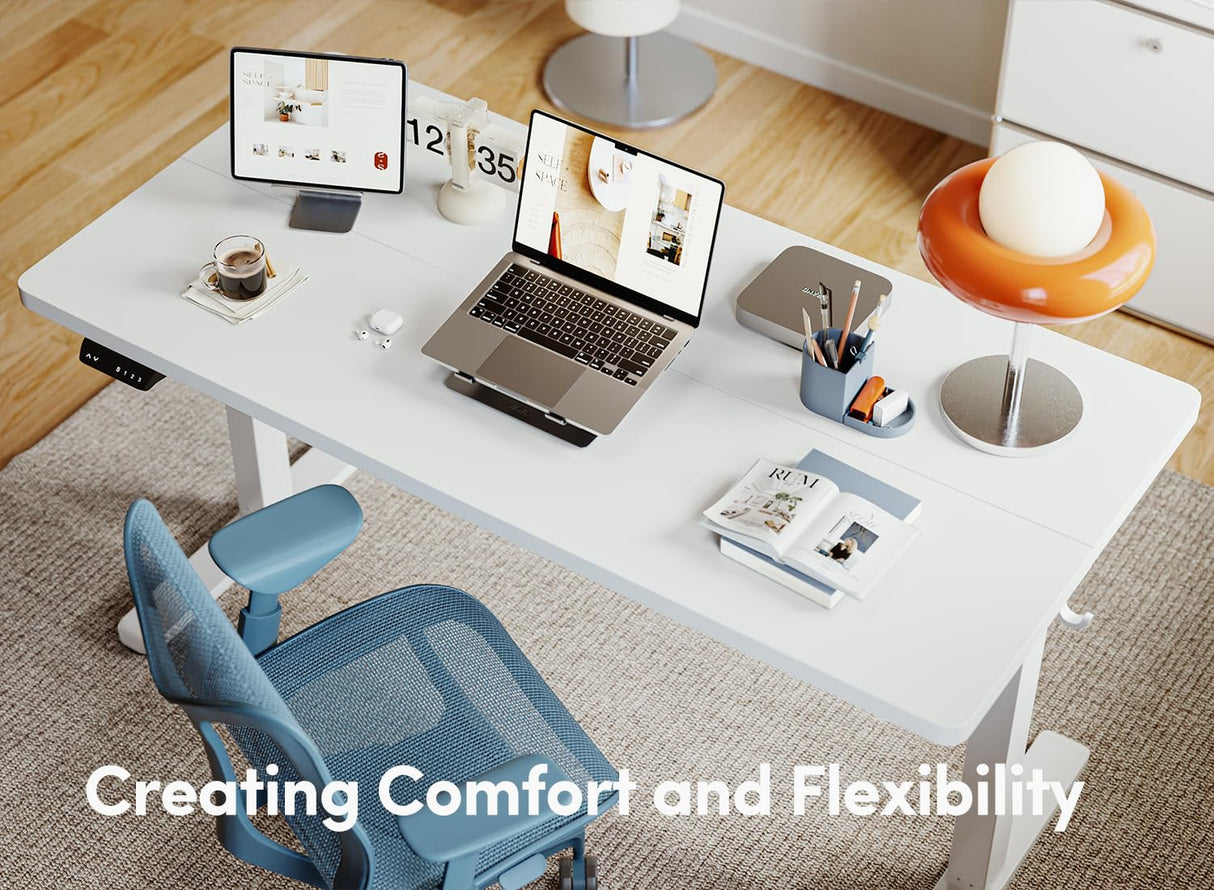 BANTI 63'' Standing Desk, Electric Stand up Height Adjustable Home Office Table, Sit Stand Desk with Splice Board, White BANTI