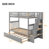 N NAANSI Grey Twin-Over-Twin Bunk Bed with Trundle and Storage Staircase N NAANSI