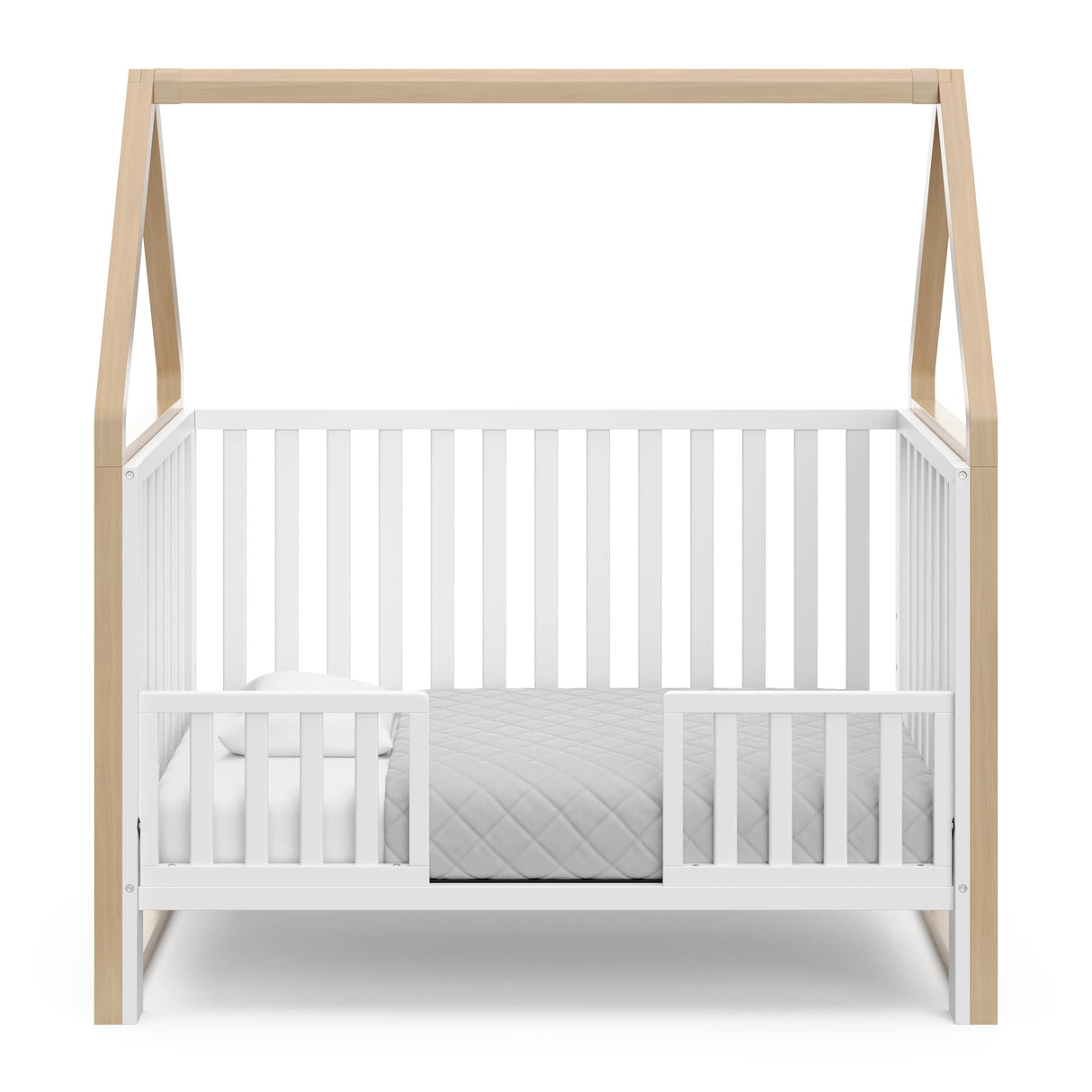 Storkcraft Orchard 5-in-1 Convertible Crib (White with Driftwood) – GREENGUARD Gold Certified, Canopy Style Baby Crib, Converts from Crib to Toddler Bed, Daybed and Full-Size Bed Storkcraft