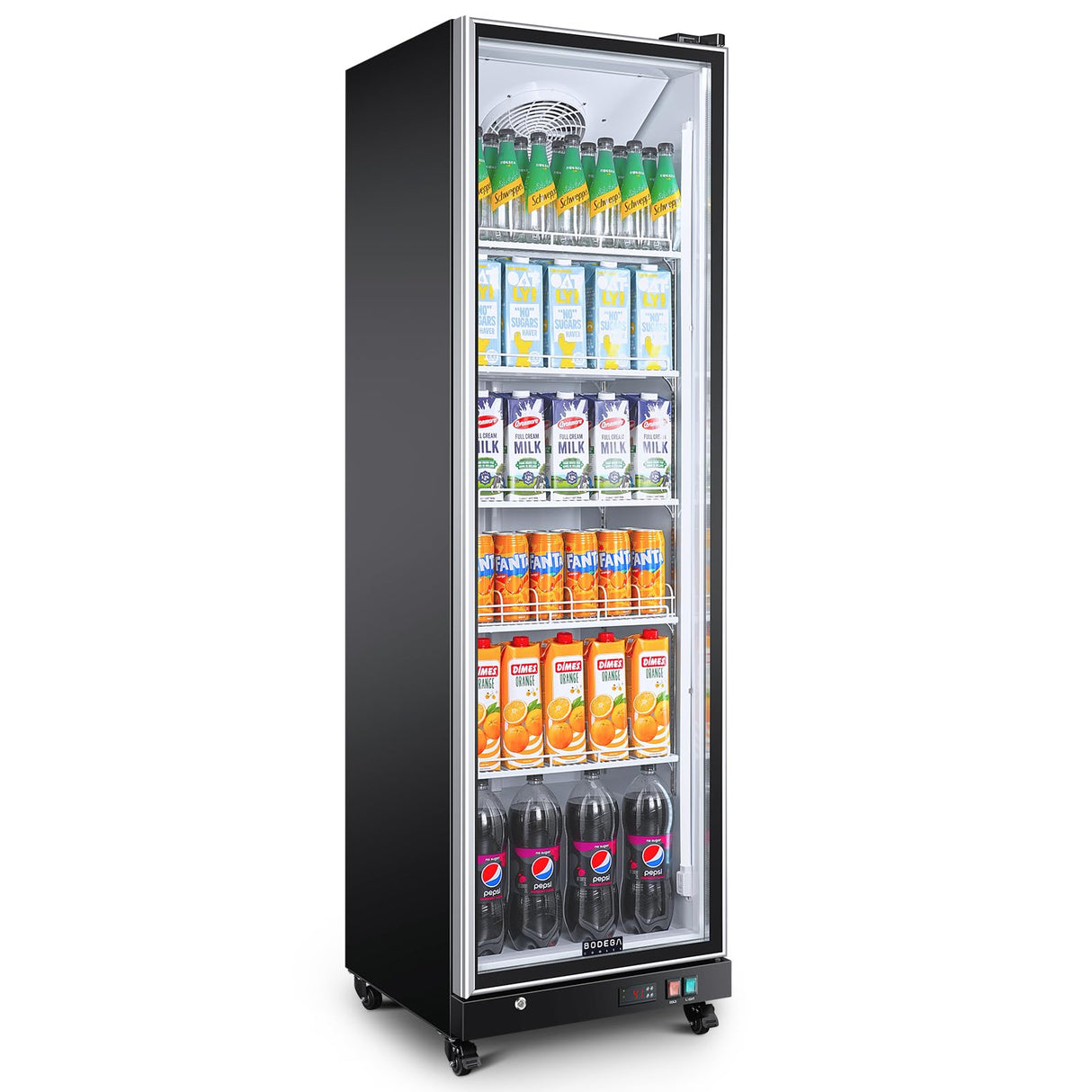 BODEGACOOLER Commercial Merchandiser Refrigerator,12.5 Cu.Ft Glass Door Display Refrigerator,Upright Commercial Beverage Display Cooler with Soft LED Light,Adjustable Shelves,Black BODEGA