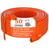 HUANCHAIN Indoor Outdoor Extension Cord 50 ft Waterproof, 16/3 Gauge Flexible Cold-Resistant Appliance Extension Cord Outside, 13A 1625W 16AWG SJTW, 3 Prong Heavy Duty Electric Cord Orange, ETL huanchain