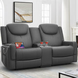 Dresegmt Loveseat Recliner Sofa, Gray PU Leather Double Recliner Loveseat with Console, Cup Holders, Storage & USB Ports, Ergonomics， Manual Reclining Sofa Couch for Living Room, RV Dresegmt