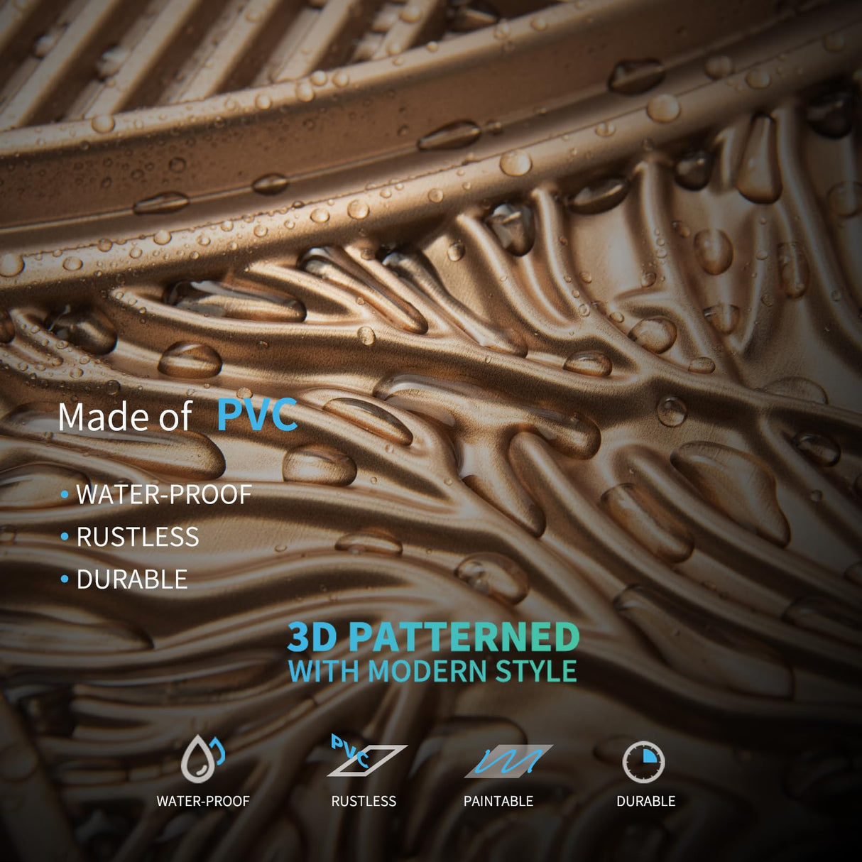 Art3d Drop Ceiling Tiles 24x24 in Bronze (12-Pack, 48 Sq.ft), 3D Wainscoting Panels Glue Up 2x2 Art3d