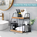 Bathroom Counter Organizer, 2-Tier Standing Storage Shelf with Basket, Wood Tray for Skincare Vanity Organizer Uneviesyka
