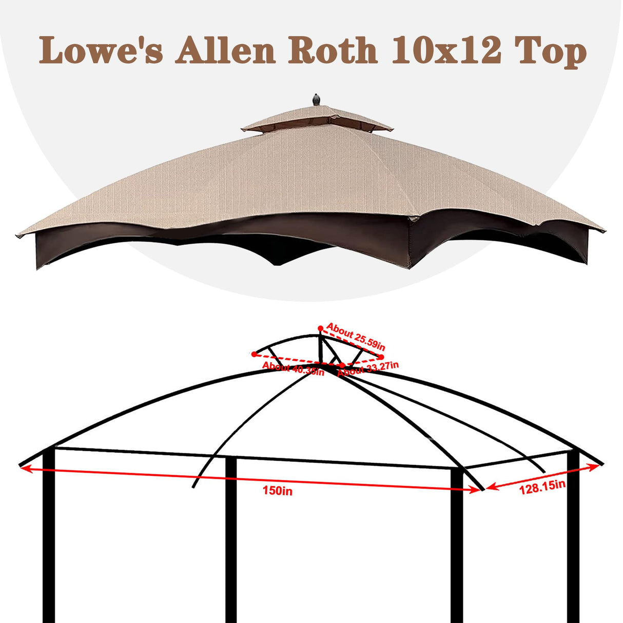 SCOCANOPY Light Beige Ripstop Replacement Top for Lowe's Allen Roth 10X12 Gazebo Model #GF-12S004B-1/ GF-12S004BTO SCOCANOPY