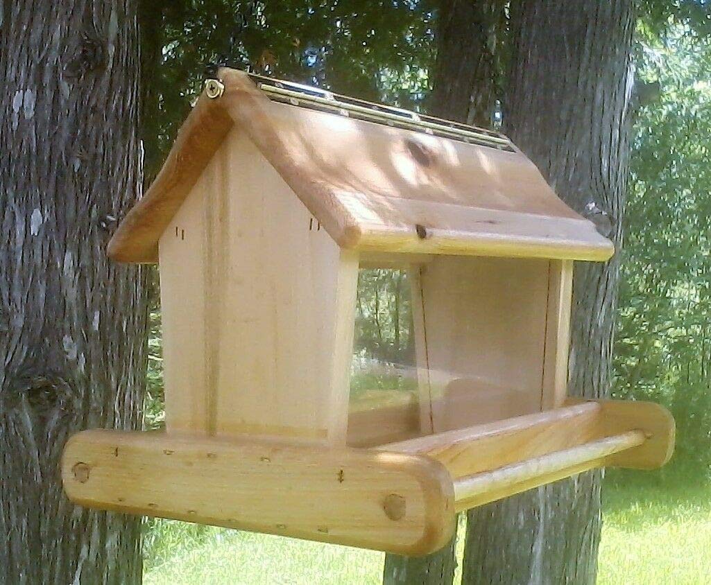 Large Hanging Cedar Wood Bird Feeder WoodArtSupply