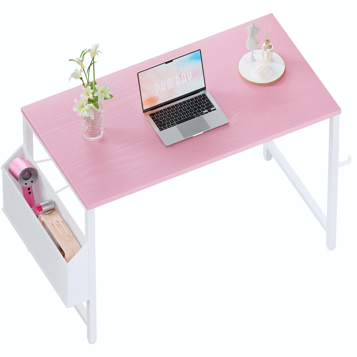 Pamray 32 Inch Computer Desk for Small Spaces with Storage Bag, Home Office Work Desk with Headphone Hook, Small Office Desk Study Writing Table Pamray