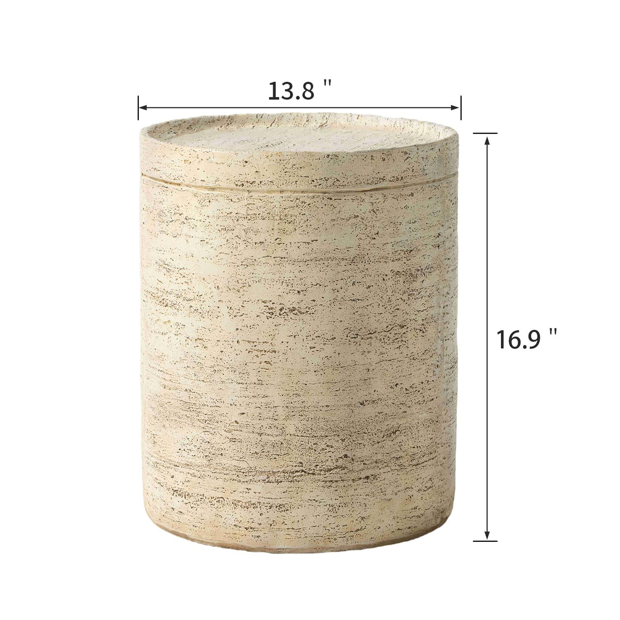 SUNBURY Concrete Side Table Set of 2, Outdoor Side Table for Patio, 14" Outdoor Accent Table Patio Round End Table, Ceramic Garden Stool Log SUNBURY
