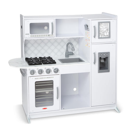 Melissa & Doug Wooden Chef's Pretend Play Toy Kitchen With Ice Cube Dispenser - Cloud White Kids Playset for Toddlers and Kids Ages 3+ Melissa & Doug