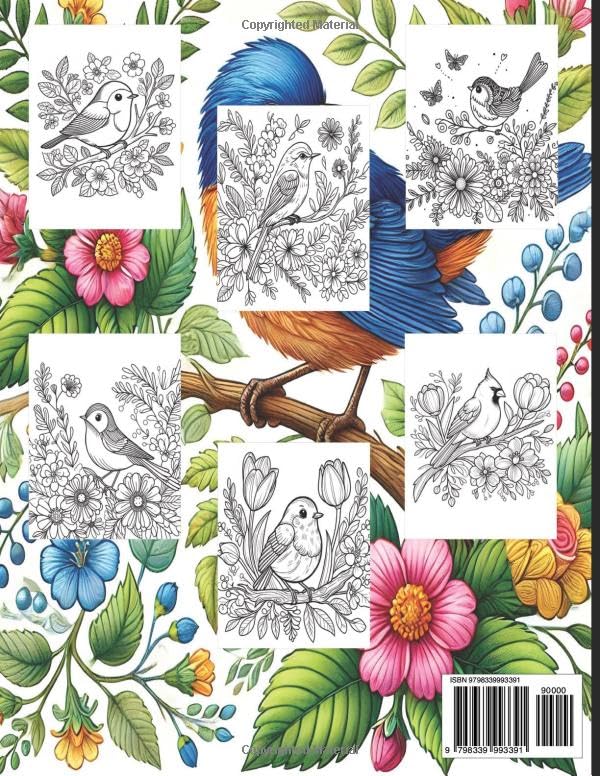 Birds and Flowers: A Calming Coloring Book for Relaxation Majosta