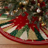CROWNED BEAUTY Christmas Tree Skirt Collar 48 Inch Xmas Pine Trees Soft Farmhouse Holiday Decoration (Red & Green) CROWNED BEAUTY