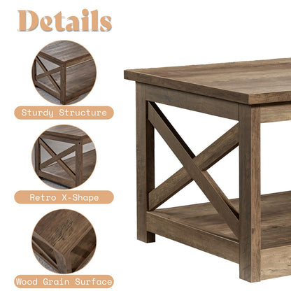 AMERLIFE 3-Piece Farmhouse Table Set Includes Coffee Table& Two End Tables, Side Table with Charging Station and USB Ports, for Living Room, Bedroom,Barnwood - WoodArtSupply