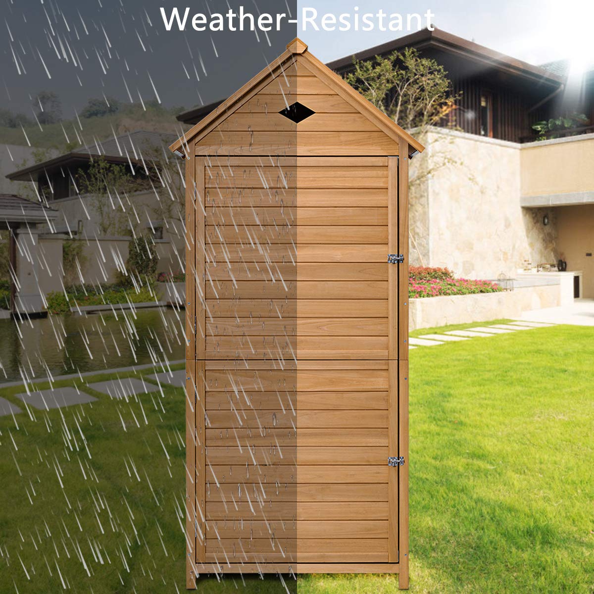 Goplus Outdoor Storage Shed Locker Wooden Hutch for Garden Yard Lawn - WoodArtSupply