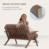 Bonzy Home 51.6" Loveseat Sofa Mid-Century Faux Leather Accent Chair, Upholstered 2-Seat Couch Loveseat with Solid Wood Frame and Cushions, Small Sofa Couch Armchair for Living Room, Bedroom,Brown Bonzy Home