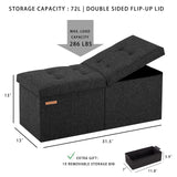 HAUSFRAU 31.5 Inches Ottoman with Storage, Folding Ottoman Bench Small Foot Rest Stool, Bedroom Bench with Flipping Lid, Linen Black HAUSFRAU
