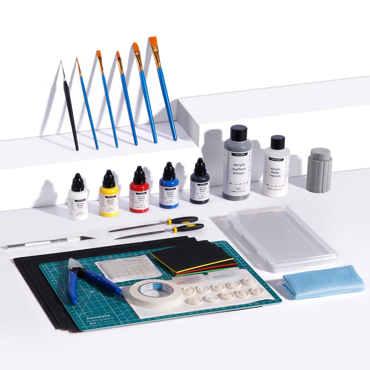 ANYCUBIC 3D Printer Accessories, Multifunctional 3D Models Painting Set with Acrylic Paint kit 5 Colors, Primer, Topcoat, and Painting Tools, Miniatures Painting for 3D Printing Enthusiasts ANYCUBIC
