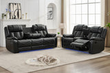 Power Recliner Sofa Set 5-Seater with Zero Gravity,Bass Speaker,Wireless Charger,USB/Type-C Ports,LED Lights,Cup Holders,Faux Leather Electric Reclining Loveseat Couch Recliner Sets,2 Piece,Black Comfort Stretch
