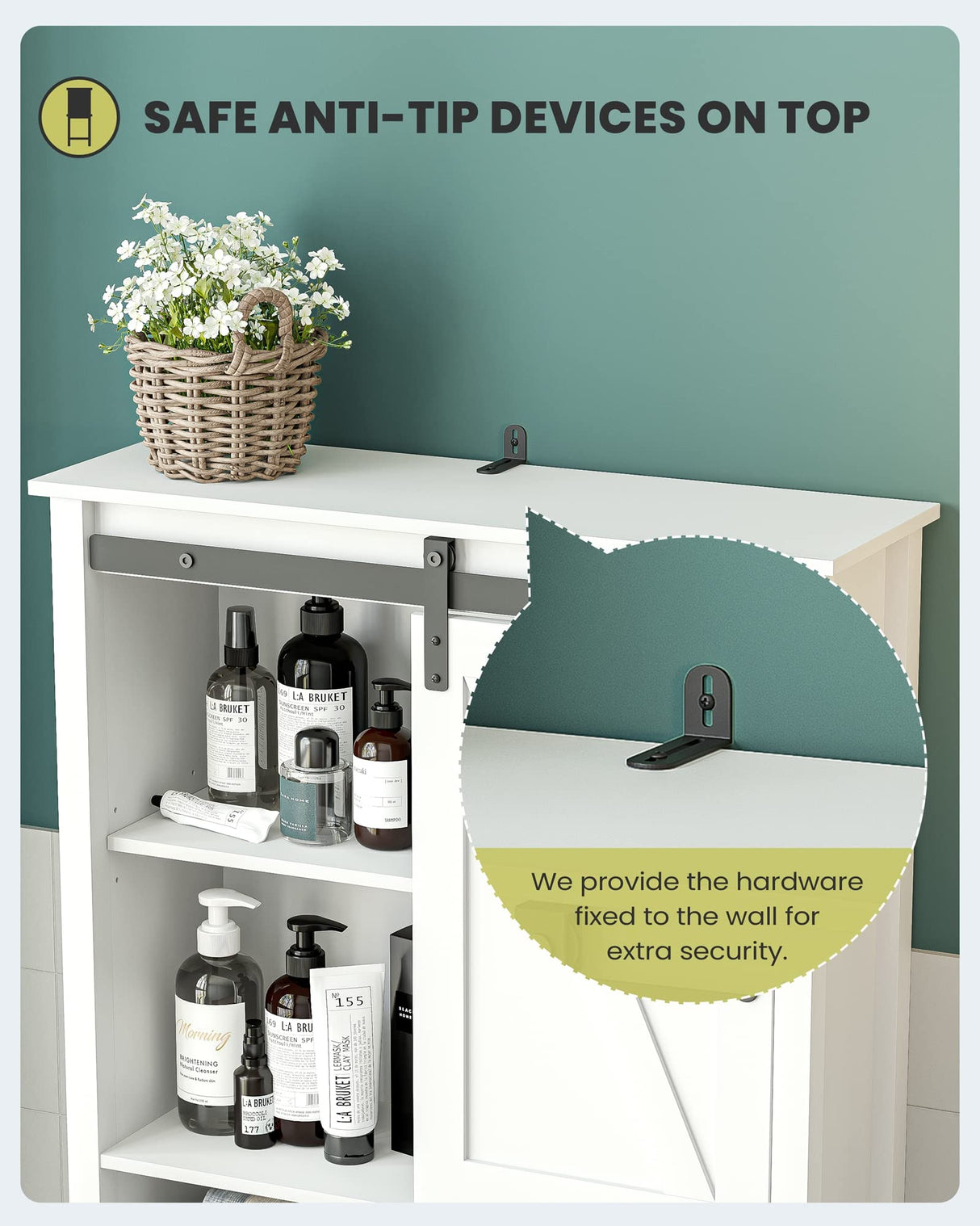 Crestlive Products Over The Toilet Storage Cabinet, Wood Bathroom Organizer with Adjustable Shelves and Sliding Barn Door, Bathroom Space Saver-White Crestlive Products