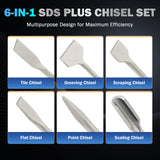 ZELCAN Chisel Set with SDS Plus Shanks, 6pc Masonry Concrete Drill Bit Set, Tile Grooving Scraping Flat Point Scaling Chisels 40Cr Steel Rotary Hammer Drill Tool Kit SDS Plus Bits for Home Improvement ZELCAN