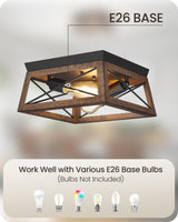 GOEBLESON Light Fixtures Ceiling Flush Mount, Farmhouse Hallway Close to Ceiling Light, Metal Frame Wood Grain, Rustic 2-Light Light Fixtures for Dining Room, Kitchen, Living Room, Brown Black GOEBLESON