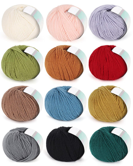 Coopay Yarn for Crocheting, 12 Premium Wool Yarns - 98% Wool 2% Cotton, 1.76oz, 164yds - Crochet Yarn for Clothes, Scarves, Blankets, Shawls (Multicolor) Coopay