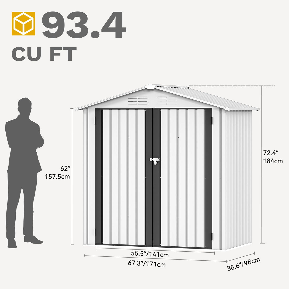 DWVO 6x4ft Storage Shed for Outdoors, Metal Sturdy Weatherproof Tool Locker with Secure Door and Ventilation for Equipment, Mowers, Bikes, Outdoor Spaces, White DWVO
