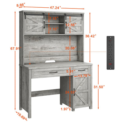 Farmhouse 47" Executive Desk, Computer Desk with Drawers and Storage Cabinet, Workstation Computer Desk with Hutch for Home Office - WoodArtSupply