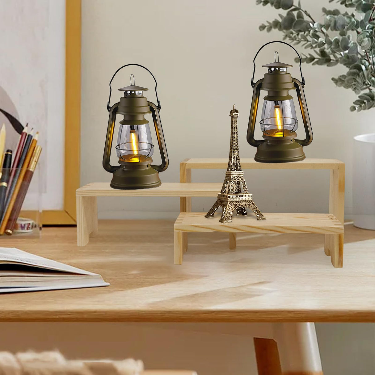 Yikaroeli Display Risers-3 Tier Wood Risers Decorative Rectangular, 6-piece Set Display Stands Arranging and Showcasing your favorite items(Nature) Yikaroeli