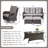 Rilyson Wicker Patio Furniture Set - 8 Piece Rattan Outdoor Sectional Conversation Sets with 4 Swivel Rocking Chairs,2 Ottomans,1 Sofa and 1 Coffee Table for Porch Deck Garden(Brown/Grey) Rilyson