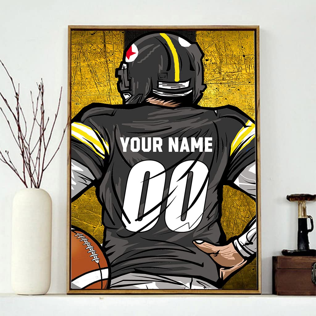 Weadatty Custom Football Diamond Painting with Name and Number,Customized Sports Fan Jersey Painting,Personnalized Football Player Diamond Art for Home Decor (Pittsburgh Yellow) Weadatty