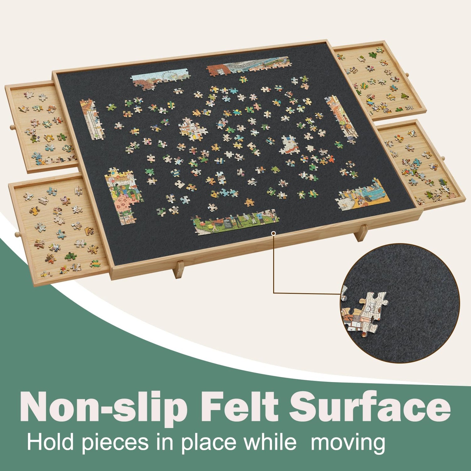 YKHALLYBEE 2000 Pieces Puzzle Board with 4 Drawers & Cover, 2-in-1 Puzzle Board with Adjustable Tilting Stand, Portable Jigsaw Wood Puzzle Board with Felt Table 41" W x 27.6" D HALLYBEE