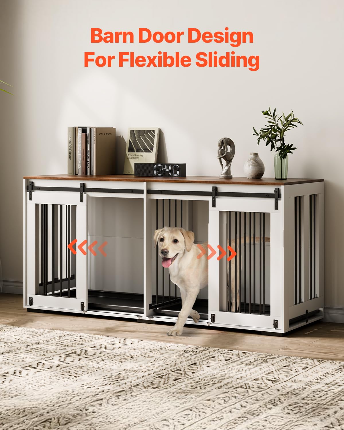 VEVOR 72"Dog Crate Furniture for 2 Dogs,Double Dog Crate Furniture with Double Sliding Doors,Large Dog Crate TV Stand with Removable Tray,Steel Frame Double Dog Crate for Small,Medium,Large Dogs White VEVOR
