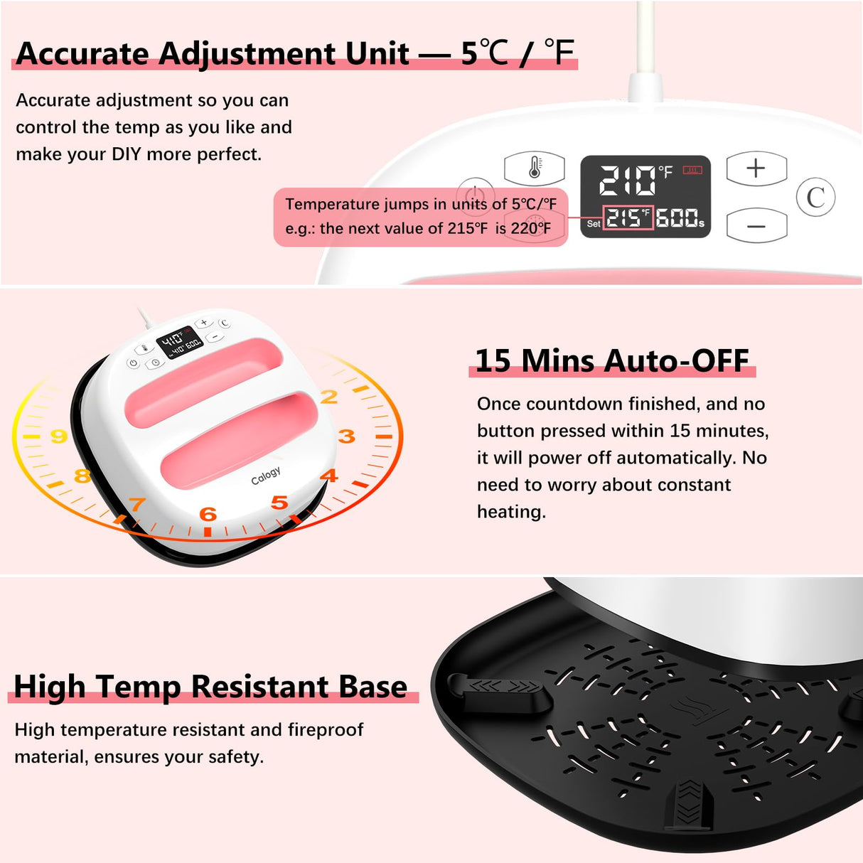 Calogy Heat Press Machine for T-Shirts 10"X10", Portable Heat Press Fast Heat Up to 410℉(210ºC), Precise Temp Control, 15 Mins Auto Off Heat Transfer Printer for Bag, Pillow, Apron, Vinyl(White Pink) Calogy