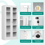 Metal Storage Cabinet with Lock and Glass Doors,Glass Display Cabinet,67" Tall White Storage Cabinets,Locking Curio Cabinets with 5 Shelves for Collectibles,Home,Office,Living Room SISESOL