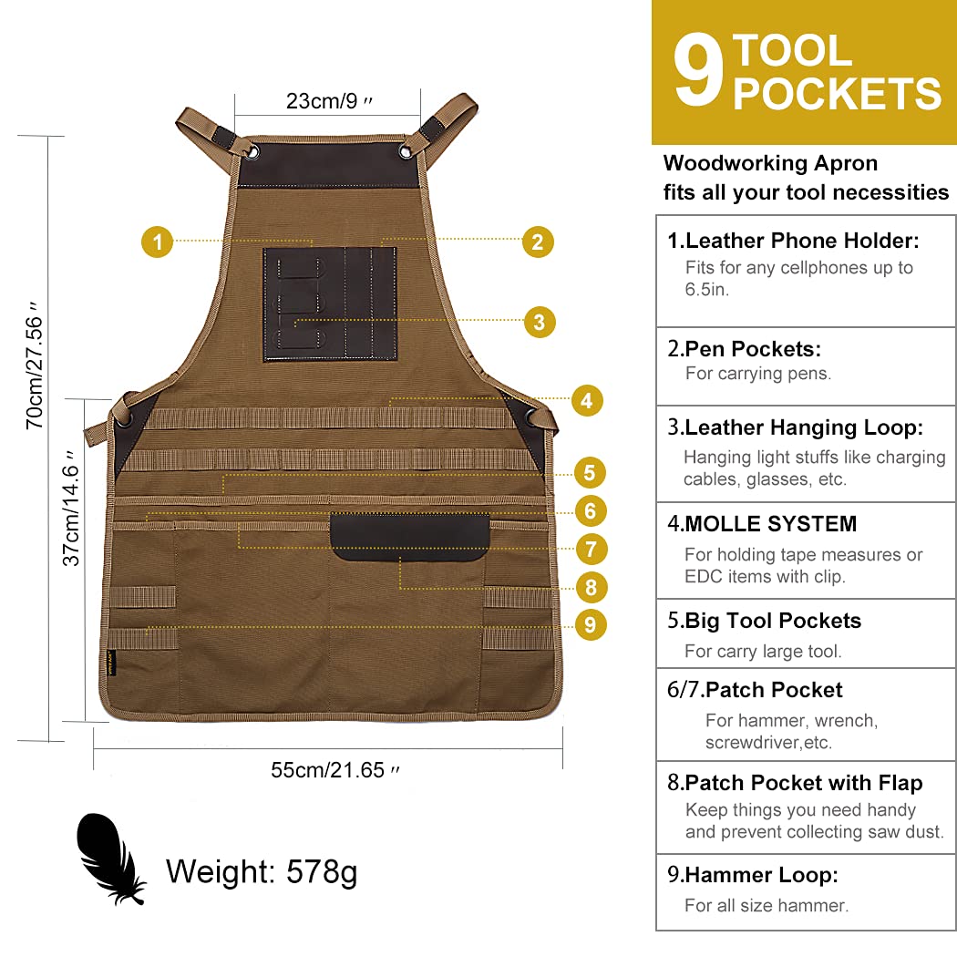 VIPERADE VAQ1 Mens Apron, Work Canvas Apron with Pockets Woodworking Aprons for Men VIPERADE