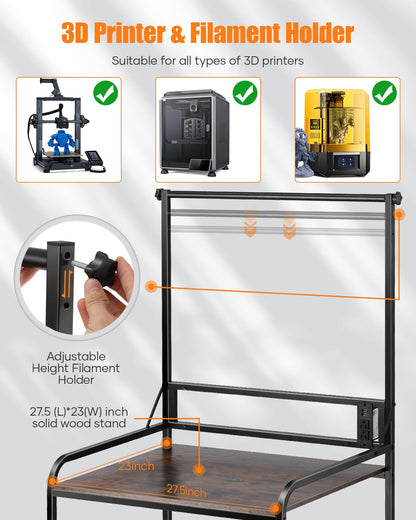 AHOWPD 3D Printer Rack Filaments Storage - Rolling 3d Printing Stand Filament Organizer, Spools Holder Racks Cart with Wheels, Heavy Duty Shelf Hold Spool PLA, ABS, PETG for Garage Office Workshop