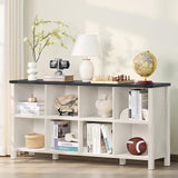 Joaxswe 8 Cube Book Shelf, Farmhouse Wood Long Storage Organizer Bookcase, 62" Horizontal Antique White & Black Console Bookshelf, Kids Toy Storage Cabinet, Modern Open Book Case for Playroom, Office Joaxswe