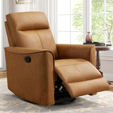 CANMOV Swivel Rocker Recliner, Glider Rocking Chair, Nursing Chairs Swivel Glider Recliners with Soft Backrest, Leathaire Manual Reclining Sofa for Living Room Bedroom Apartment, Brown CANMOV