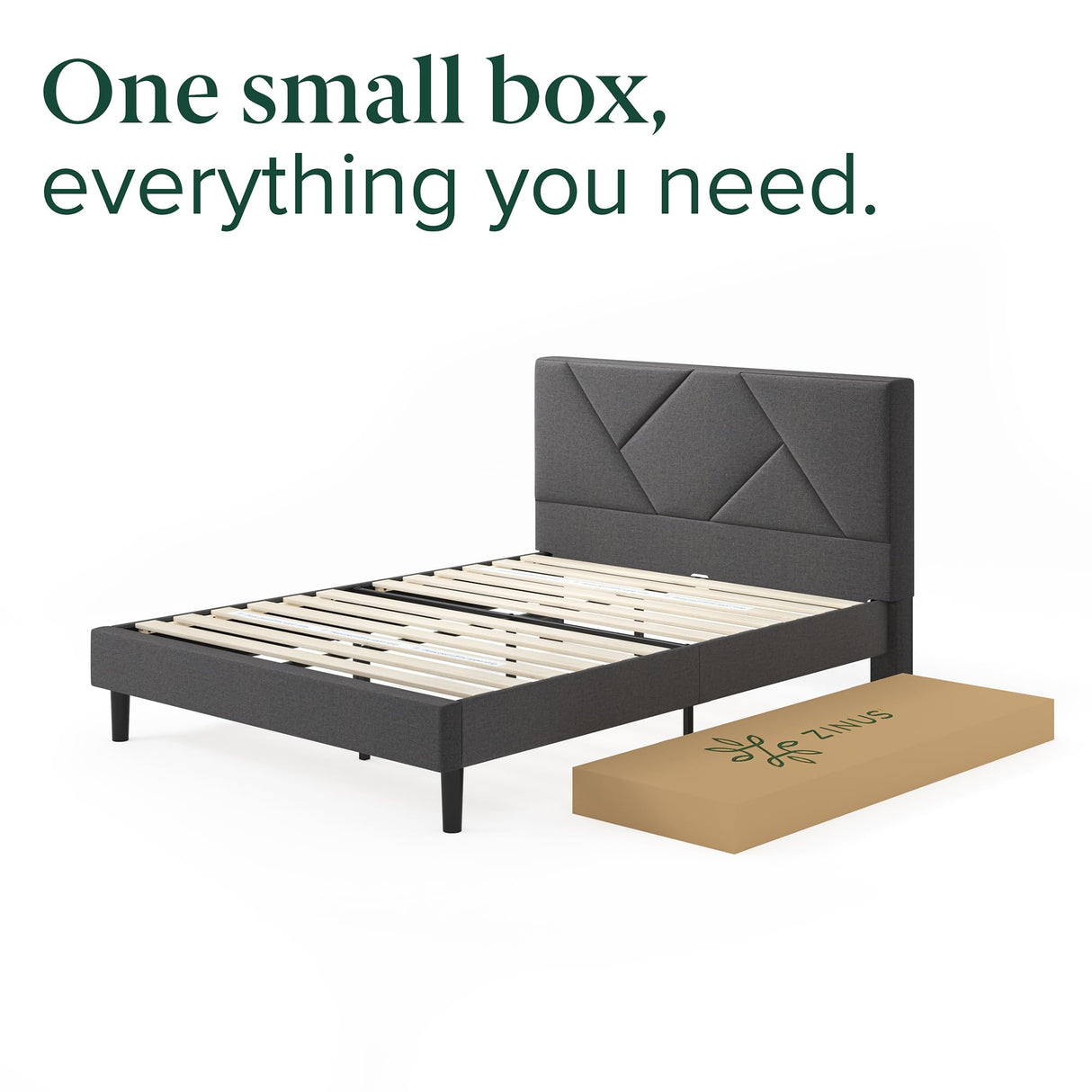 ZINUS Judy Upholstered Platform Bed Frame, Mattress Foundation, Wood Slat Support, No Box Spring Needed, Eco Friendly WonderBox (TM), Easy Assembly, Dark Grey, Queen ZINUS