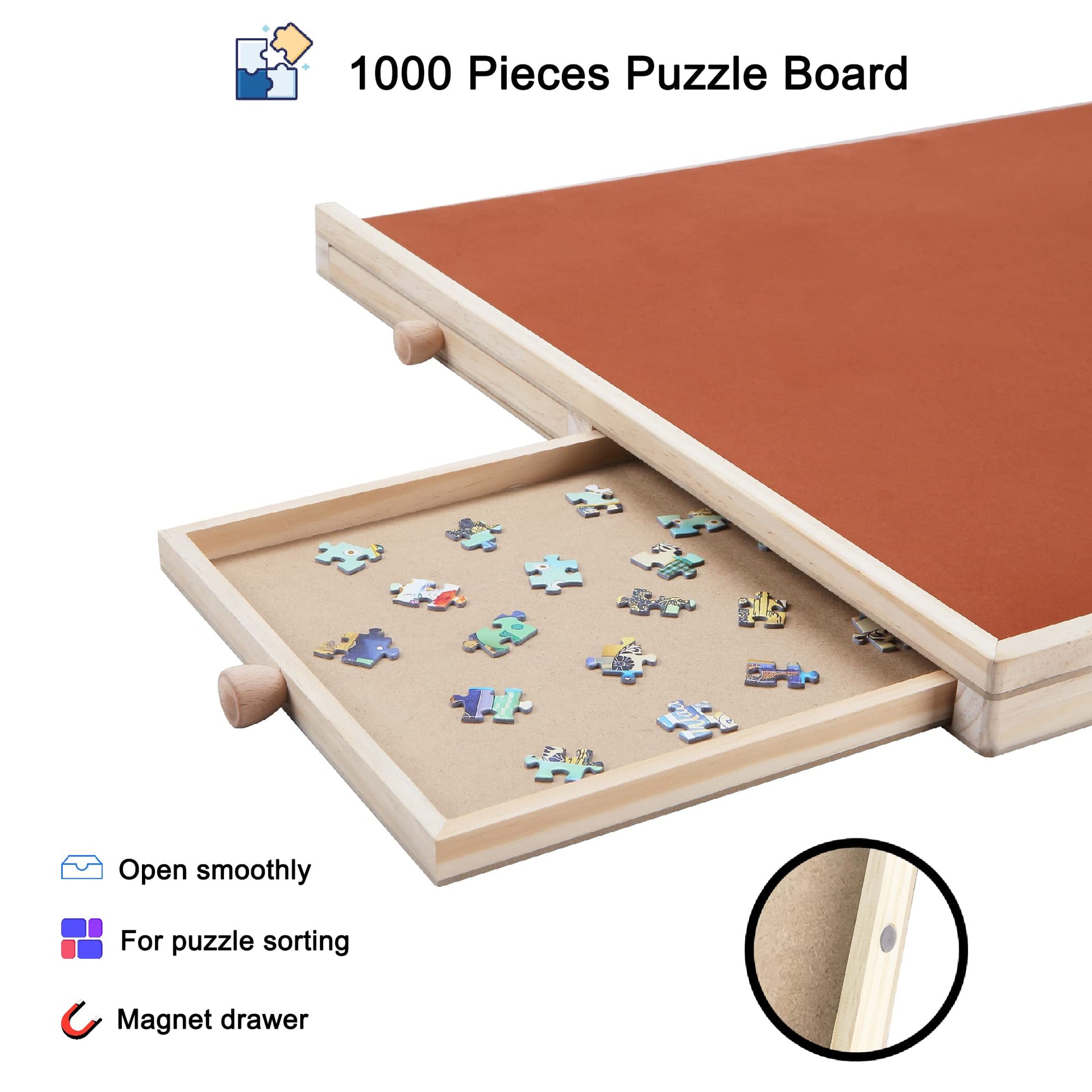 YISHAN Wooden Jigsaw Puzzle Board Table for 1000 Pieces with Drawers and Cover, Adjustable Puzzle Easel, Portable Tilting Puzzle Plateau for Adults and Children - WoodArtSupply