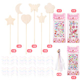 Frcctre 36 Pieces Princess Fairy Wands Kit Make Your Own Princess Wands DIY Art Craft Magical Wand Include 36 Pcs 6 Styles Unfinished Wooden Princess Wand 36 Pcs Ribbons 3 Pcs Gem Stickers Frcctre