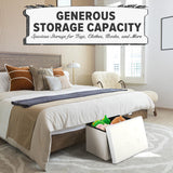 LINMAGCO Storage Ottoman Folding Foot Stool Velvet Ottoman Foot Rest with Padded Modern Ottoman with Storage for Living Room Puppy Step Stool 17x13x11in(White) LINMAGCO