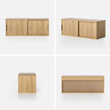 EYYTHUNG Floating TV Stands Set of 2, Modern Fluted Large Floating Nightstand Wall Mounted Bedside Cabinet with Sliding Doors for Bathroom, Living Room, Bedroom, Natural Oak EYYTHUNG