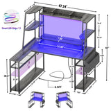 armocity L Shaped Gaming Desk with Hutch & Shelves, 47'' Gaming Computer Desk with LED Lights & Outlets, PC Gaming Desk with Storage & Monitor Stand, Grey Oak armocity