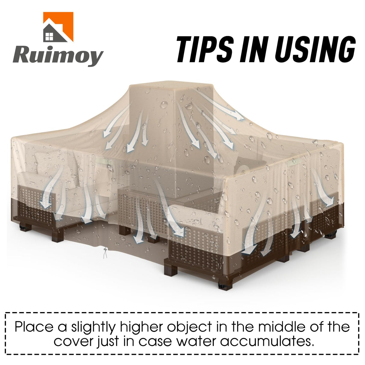 Ruimoy Patio Furniture Covers, Outdoor Furniture Cover Waterproof, General Purpose, Outside Table and Chair Covers, Heavy Duty 600D (108 Inch L x 82 Inch W x 27.9 Inch H)-Brown Ruimoy