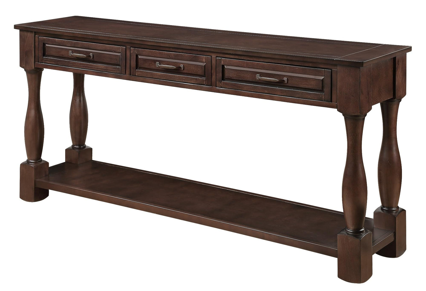 L“KeKe 63inch Solid Wood Console Table with 3 Drawers and 1 Bottom Shelf Extra-Thick Sofa Table(Light Espresso) - WoodArtSupply