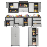 VIYET Metal Tool Cabinet,Garage Storage Cabinet System,Wall Cabinet & Locking Rolling Tool Cabinet with Doors and Adjustable Shelves,Steel Tool Cabinets for Home (10 Pcs-StyleA, Black & Grey) VIYET