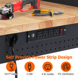 ACONEE 48" Workbench Heavy Duty, Adjustable Height Workstation with Drawer Storage, Backplate, 2000 LB Load Capacity, Multipurpose Rubber Wood Shop Table with Power Outlets, Hooks, Garage Storage ACONEE