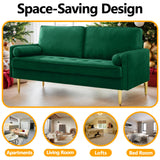 HRVEOCEI 65 Inch Green Velvet Couch, Small Loveseat Sofa & Office Sofa for Small Space, Couch for Bedroom Livingroom, 2 Pillows, Gold Legs, Tufted Seat (Green) HRVEOCEI