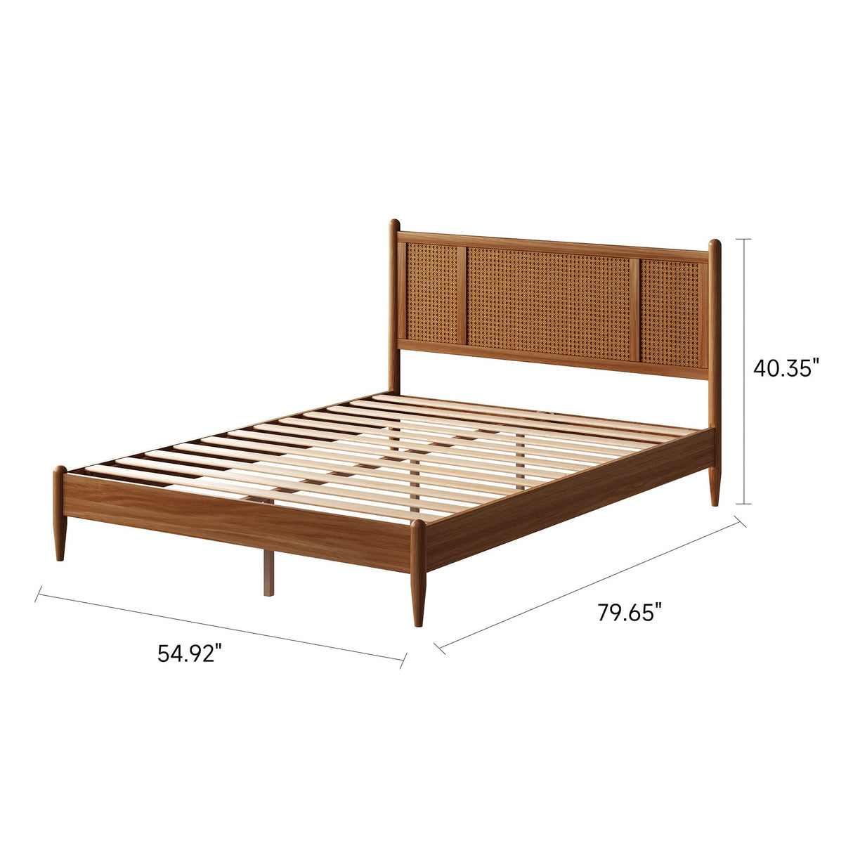 MUSEHOMEINC Wooden Full Size Bed Frame with Natural Rattan Headboard Bohemian Mid Century Modern Style Solid Wood Slat Support Full Platform Bed No Box Spring Needed - Easy Assembly (Full) MUSEHOMEINC